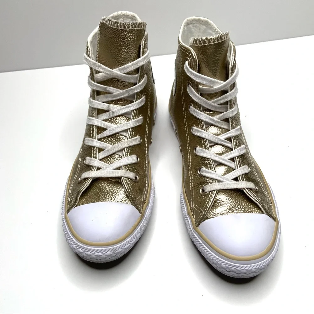 Converse All Star Chuck Taylor Metallic Gold Leather High Top Sneakers Size 3